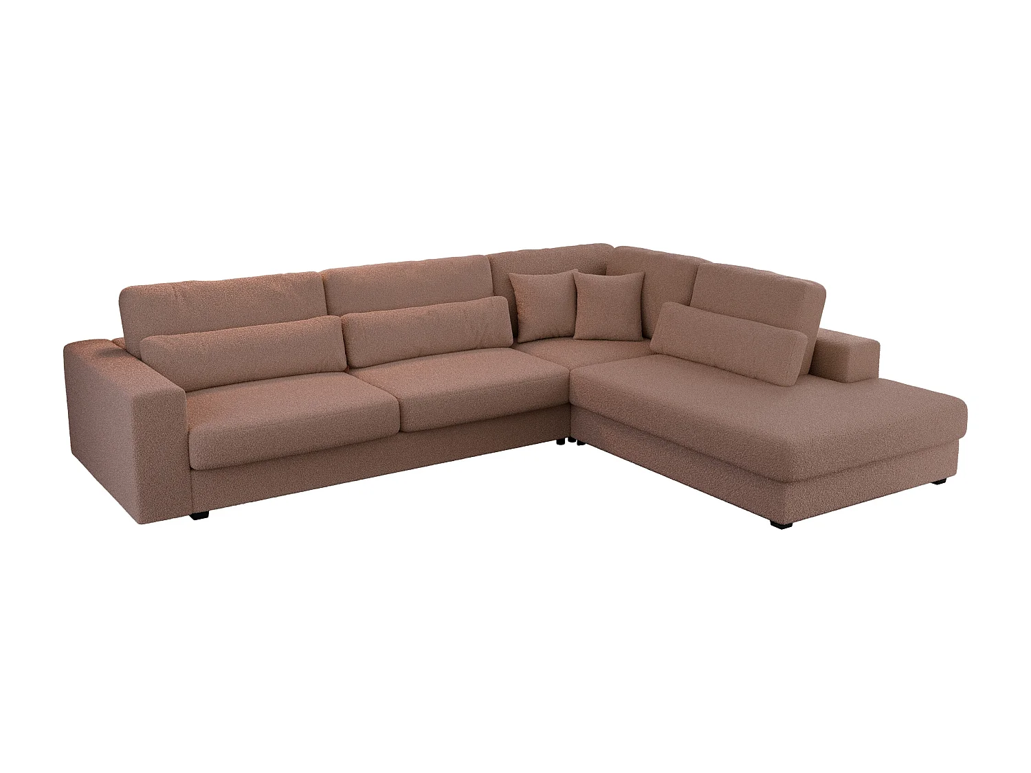 Ecksofa SAVONA - mit Armlehnen, lose Kissen, große L-förmige Ecke, Wohnlandschaft - Rosa Boucle - Ecke Rechts