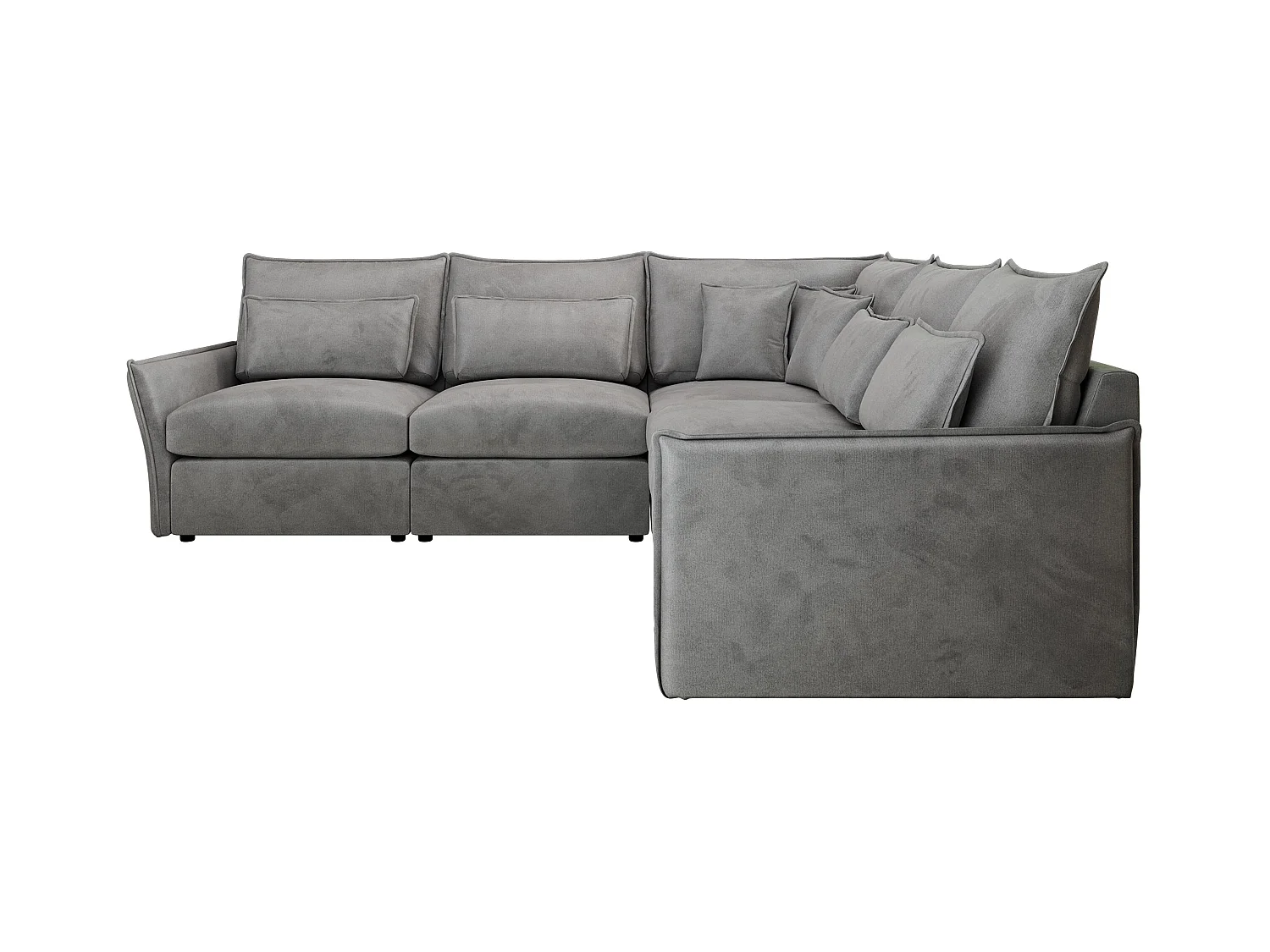 Ecksofa VERSO - modulare L-förmige Ecke, lose Kissen, Wohnlandschaft - Hellgrau Velvet