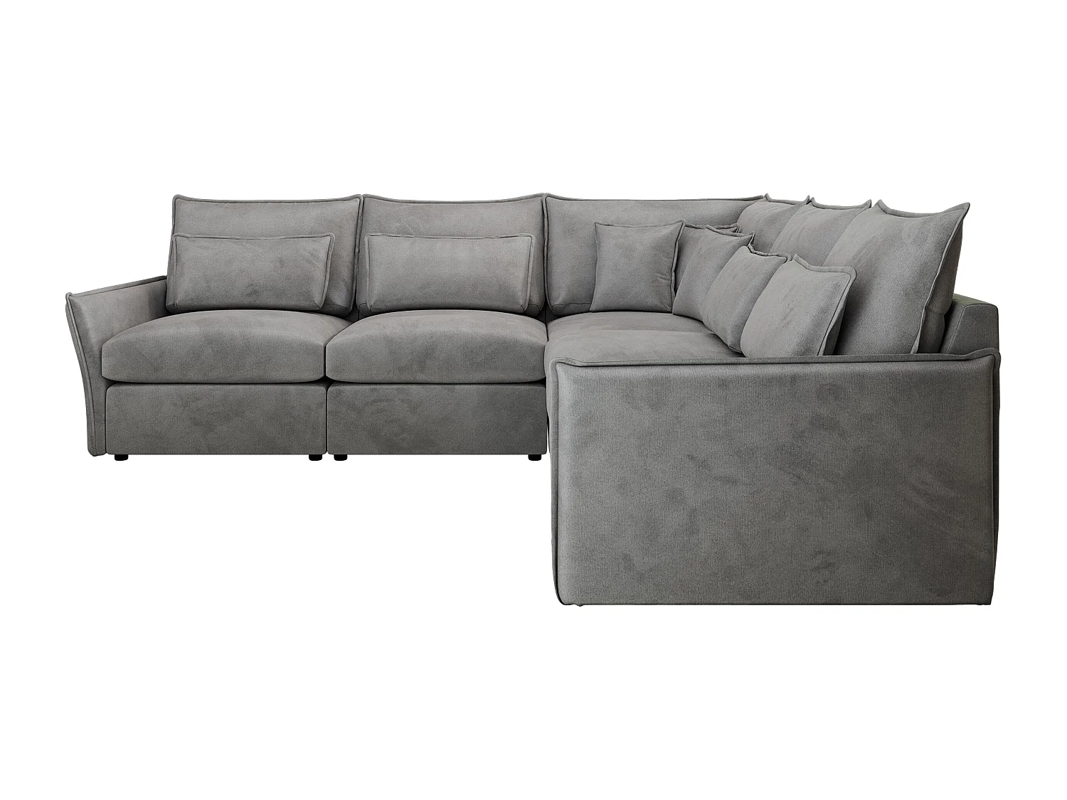 Ecksofa VERSO - modulare L-förmige Ecke, lose Kissen, Wohnlandschaft - Hellgrau Velvet