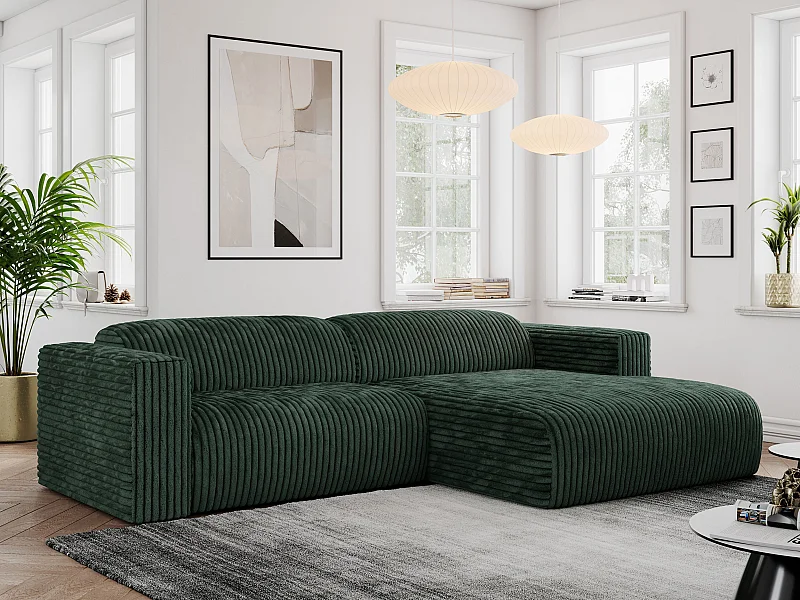 Ecksofa PASADENA - mit Armlehnen, Wohnlandschaft, freistehendes Sofa, große Ecke - Grün Cord - Ecke Rechts
