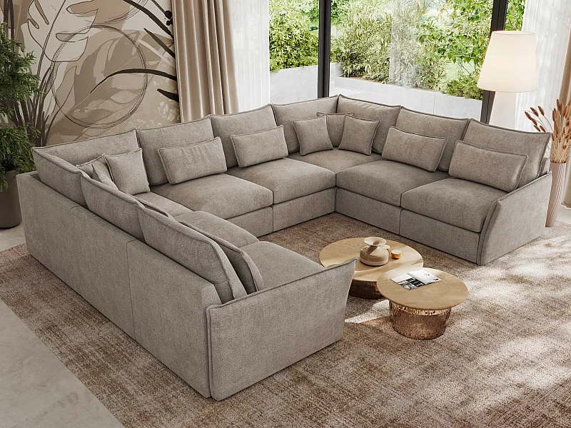 Ecksofa VERSO U8M - modulare U-förmige Ecke mit Armlehnen, Wohnlandschaft, Ecksofa XXL, lose Kissen - Beige Struktur