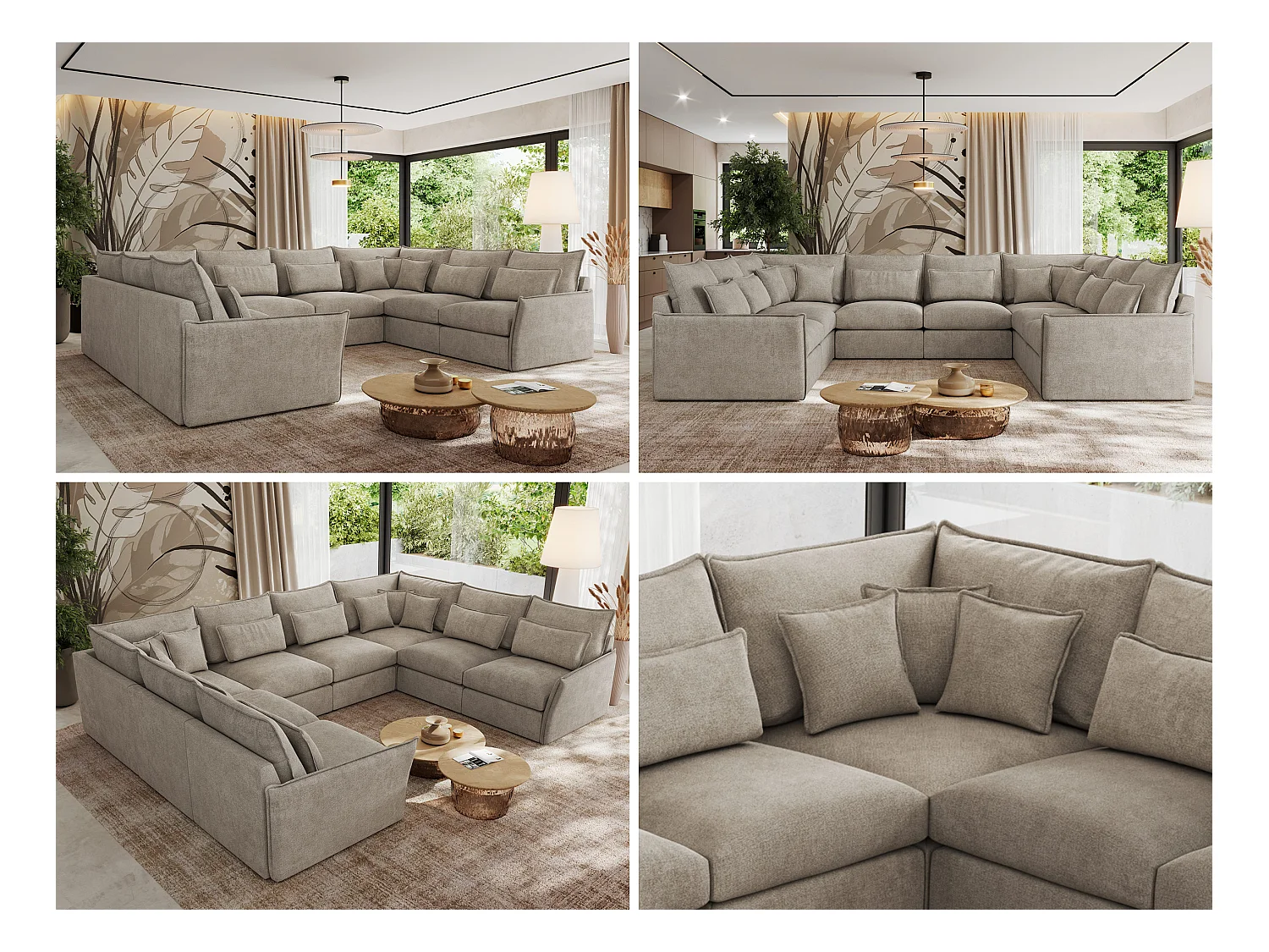 Ecksofa VERSO U8M - modulare U-förmige Ecke mit Armlehnen, Wohnlandschaft, Ecksofa XXL, lose Kissen - Beige Struktur