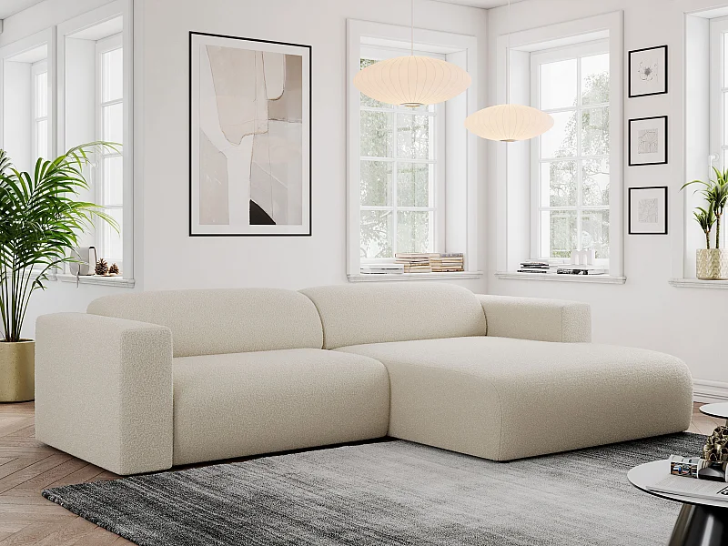 Ecksofa PASADENA - mit Armlehnen, Wohnlandschaft, freistehendes Sofa, große Ecke - Beige Boucle - Ecke Rechts