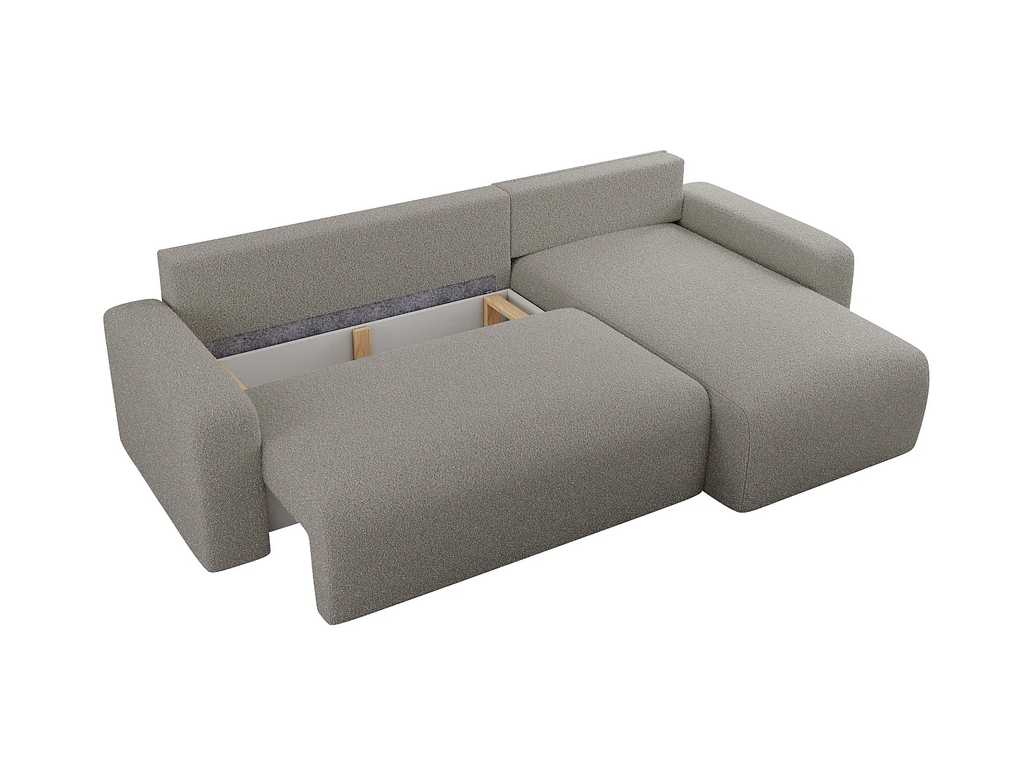Ecksofa ARGOS - mit Schlaffunktion, Sofa mit armlehnen, Bettkasten, 3-Sitzer Sofa - Grau Boucle