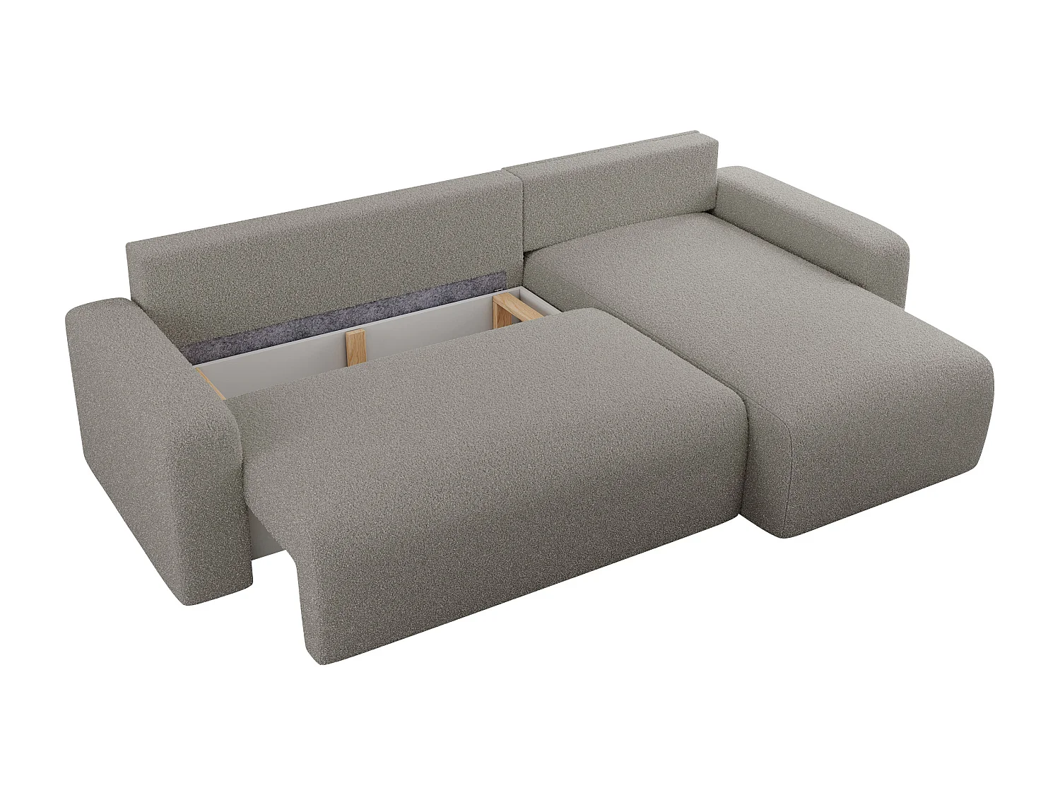 Ecksofa ARGOS - mit Schlaffunktion, Sofa mit armlehnen, Bettkasten, 3-Sitzer Sofa - Grau Boucle