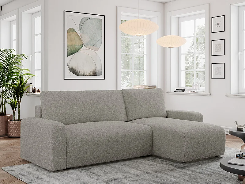 Ecksofa ARGOS - mit Schlaffunktion, Sofa mit armlehnen, Bettkasten, 3-Sitzer Sofa - Grau Boucle