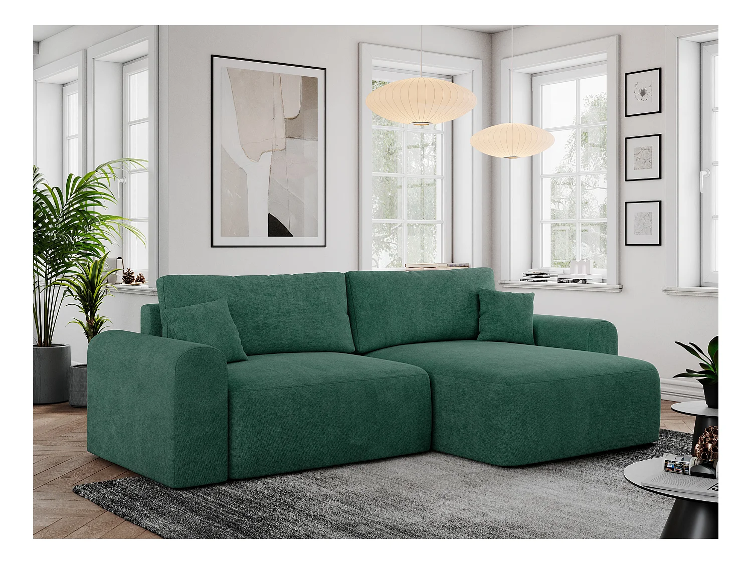 Ecksofa NELSON - Schlafcouch mit Armlehnen und Bettkasten, universelles L-förmige Ecksofa - Grün Stukture