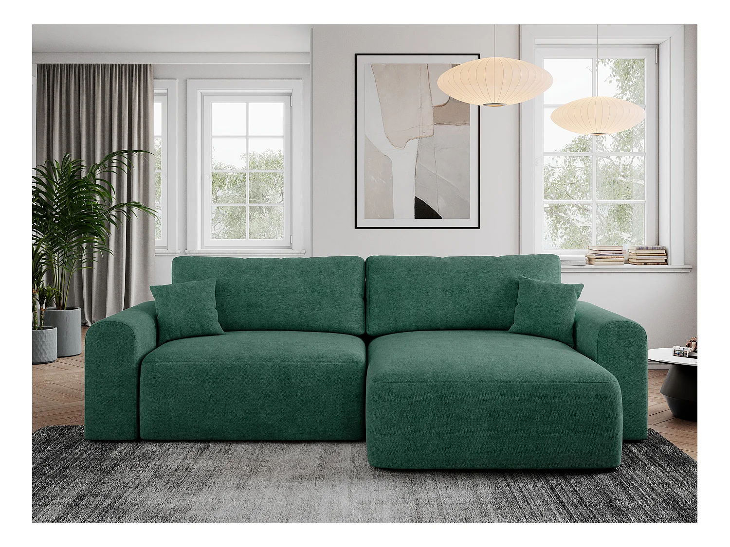 Ecksofa NELSON - Schlafcouch mit Armlehnen und Bettkasten, universelles L-förmige Ecksofa - Grün Stukture