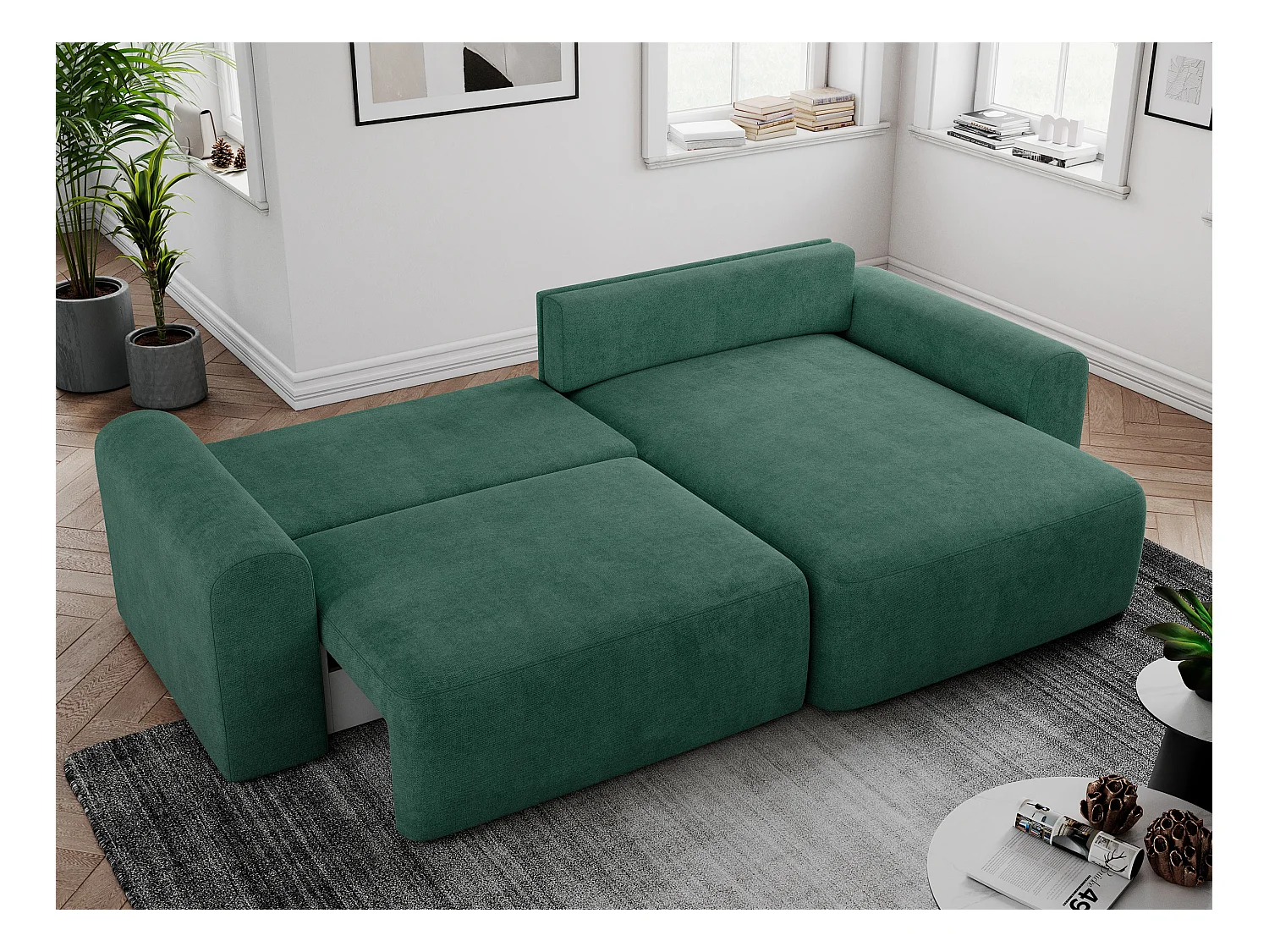 Ecksofa NELSON - Schlafcouch mit Armlehnen und Bettkasten, universelles L-förmige Ecksofa - Grün Stukture