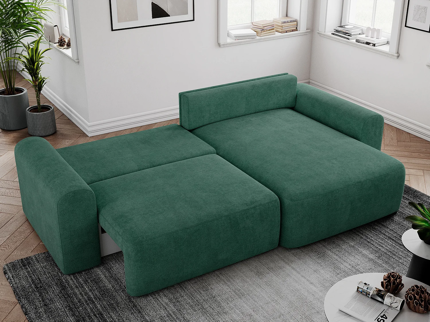 Ecksofa NELSON - Schlafcouch mit Armlehnen und Bettkasten, universelles L-förmige Ecksofa - Grün Stukture