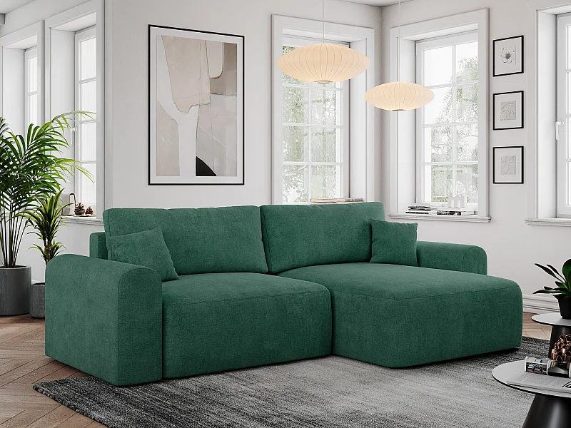 Ecksofa NELSON - Schlafcouch mit Armlehnen und Bettkasten, universelles L-förmige Ecksofa - Grün Stukture