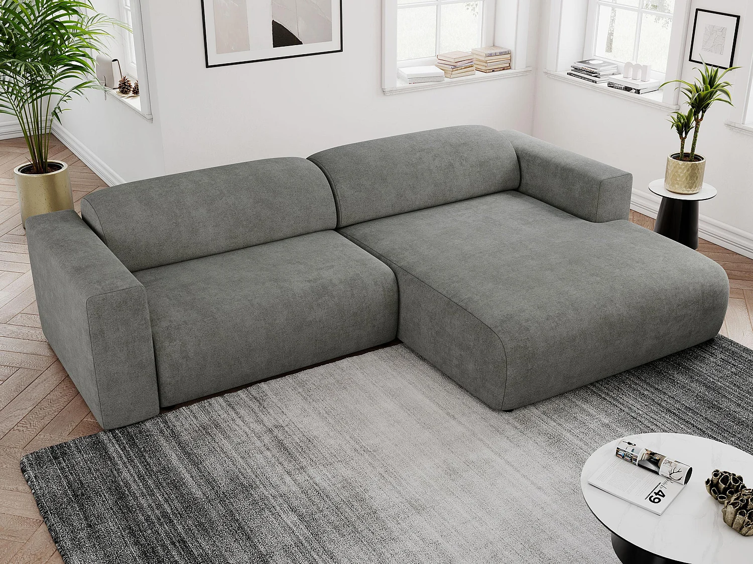 Ecksofa PASADENA - mit Armlehnen, Wohnlandschaft, freistehendes Sofa, große Ecke - Grau Stukture - Ecke Rechts