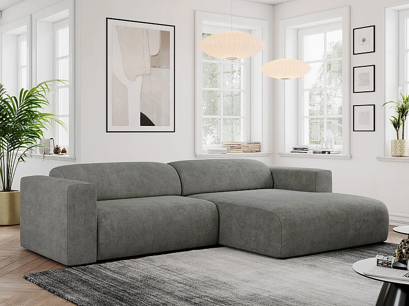 Ecksofa PASADENA - mit Armlehnen, Wohnlandschaft, freistehendes Sofa, große Ecke - Grau Stukture - Ecke Rechts
