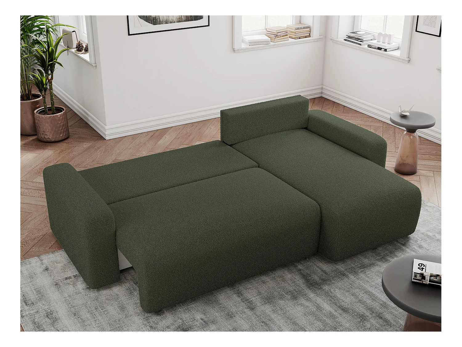 Ecksofa ARGOS - mit Schlaffunktion, Sofa mit armlehnen, Bettkasten, 3-Sitzer Sofa - Grün Boucle
