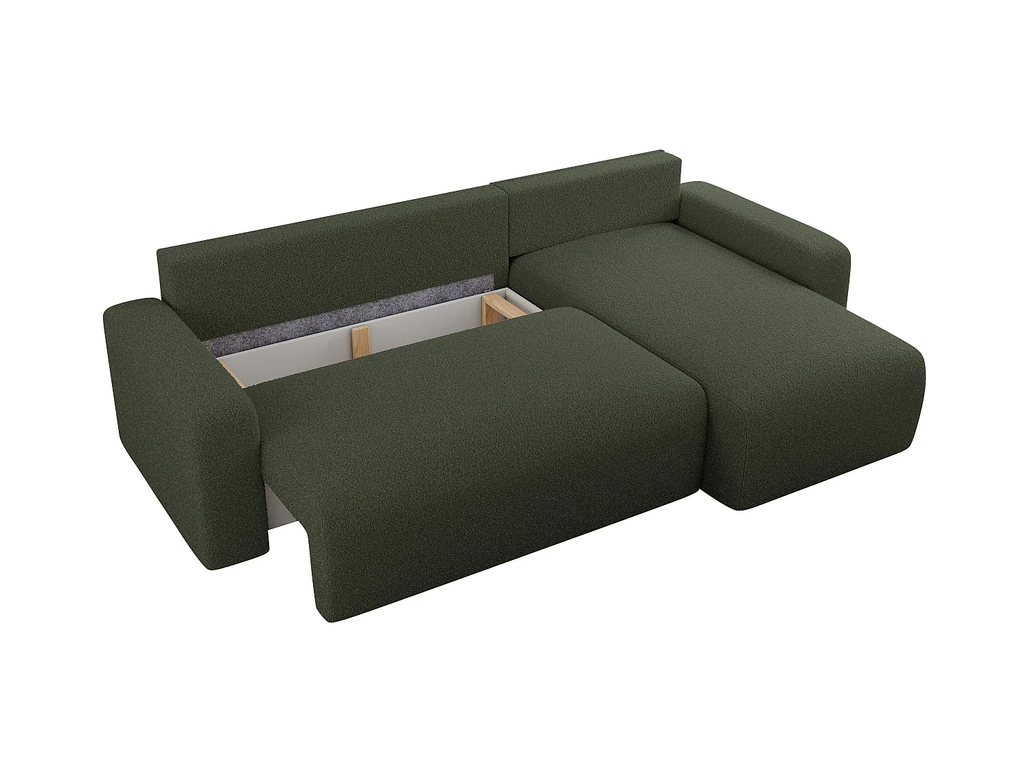 Ecksofa ARGOS - mit Schlaffunktion, Sofa mit armlehnen, Bettkasten, 3-Sitzer Sofa - Grün Boucle