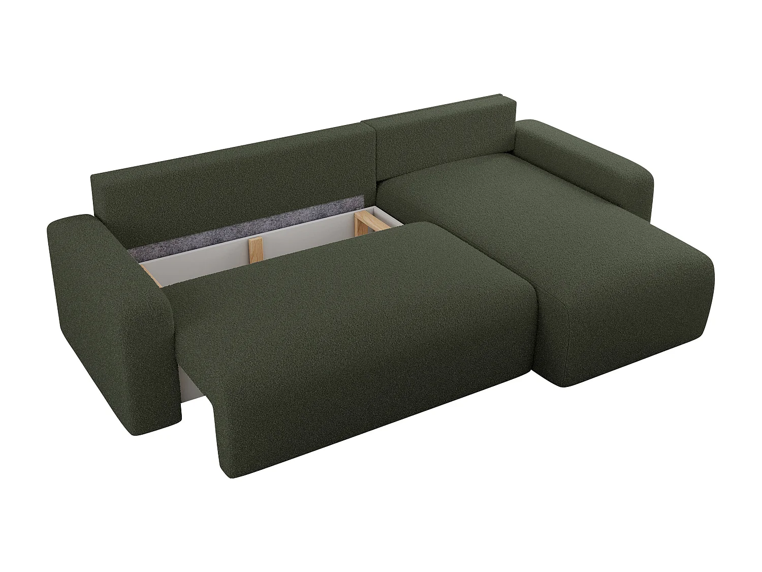 Ecksofa ARGOS - mit Schlaffunktion, Sofa mit armlehnen, Bettkasten, 3-Sitzer Sofa - Grün Boucle