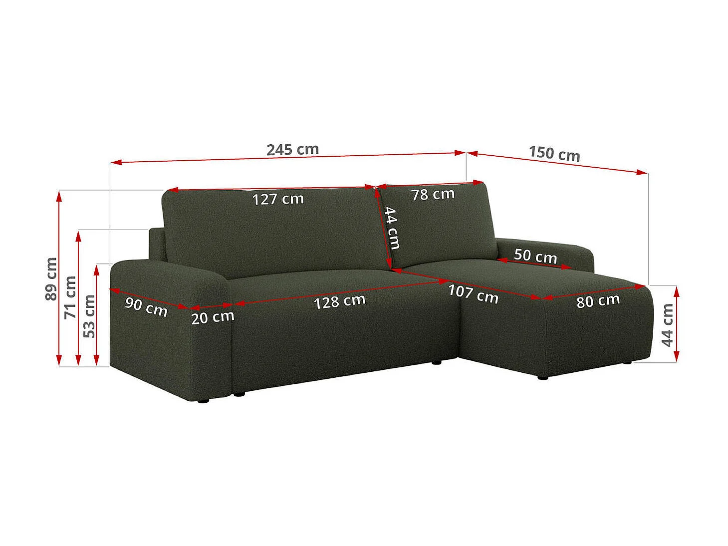 Ecksofa ARGOS - mit Schlaffunktion, Sofa mit armlehnen, Bettkasten, 3-Sitzer Sofa - Grün Boucle