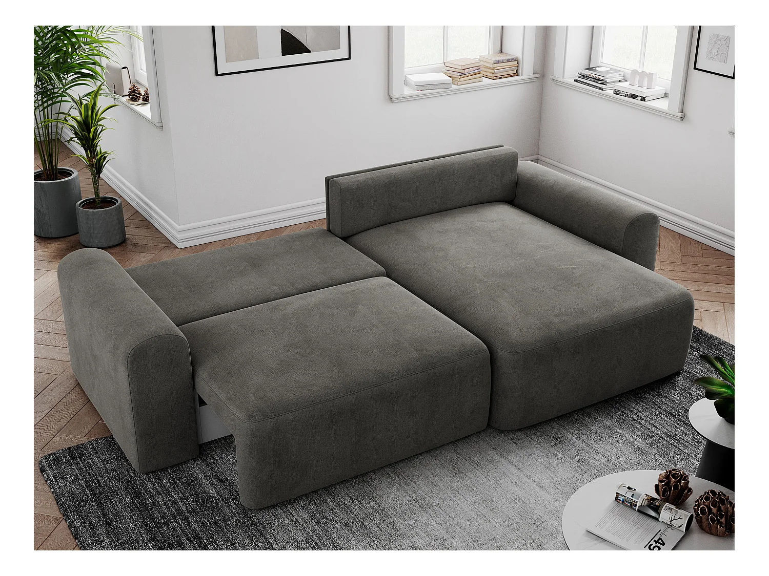 Ecksofa NELSON - Schlafcouch mit Armlehnen und Bettkasten, universelles L-förmige Ecksofa - Dunkelgrau Velvet