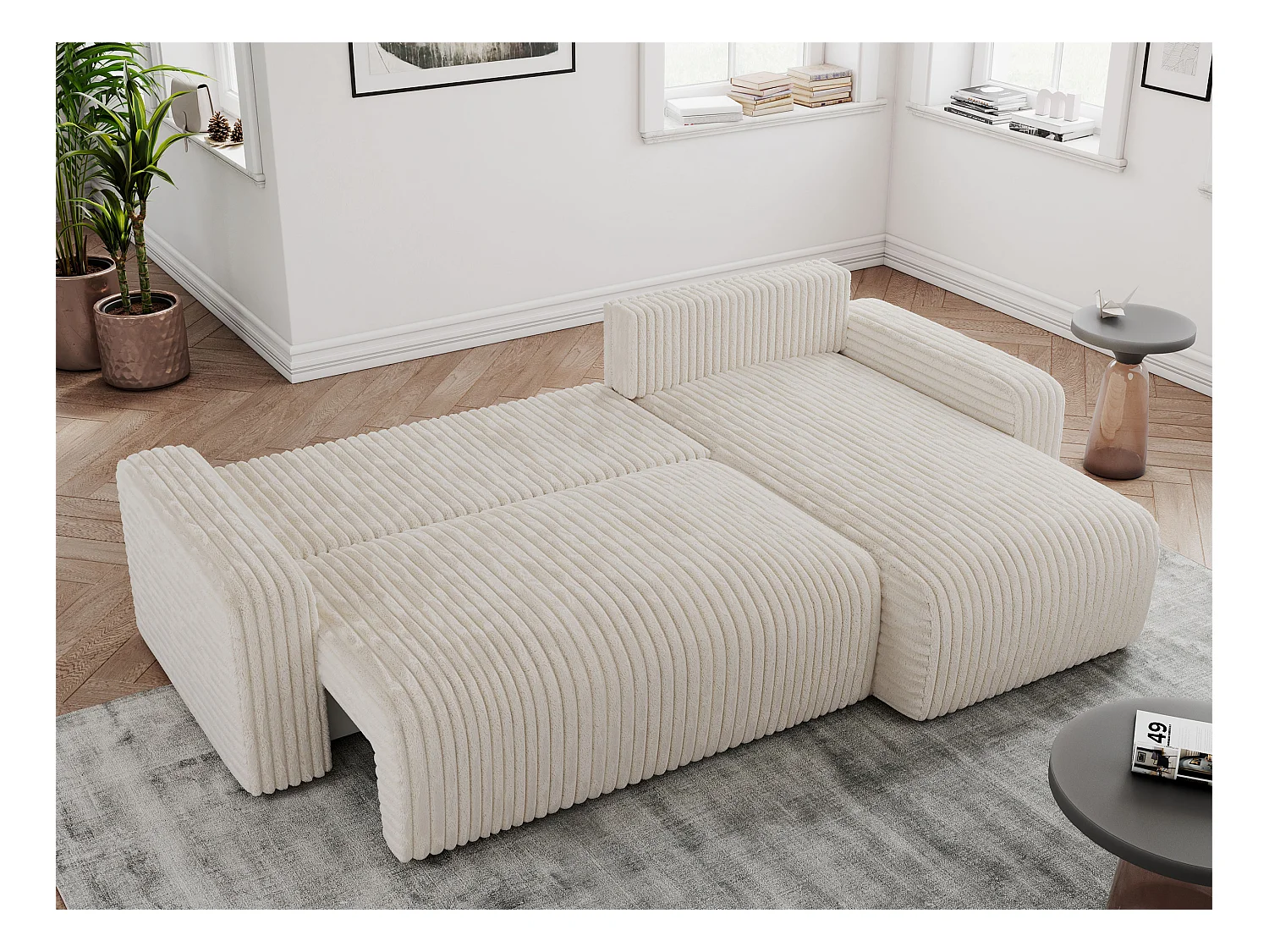 Ecksofa ARGOS - mit Schlaffunktion, Sofa mit armlehnen, Bettkasten, 3-Sitzer Sofa - Beige Cord