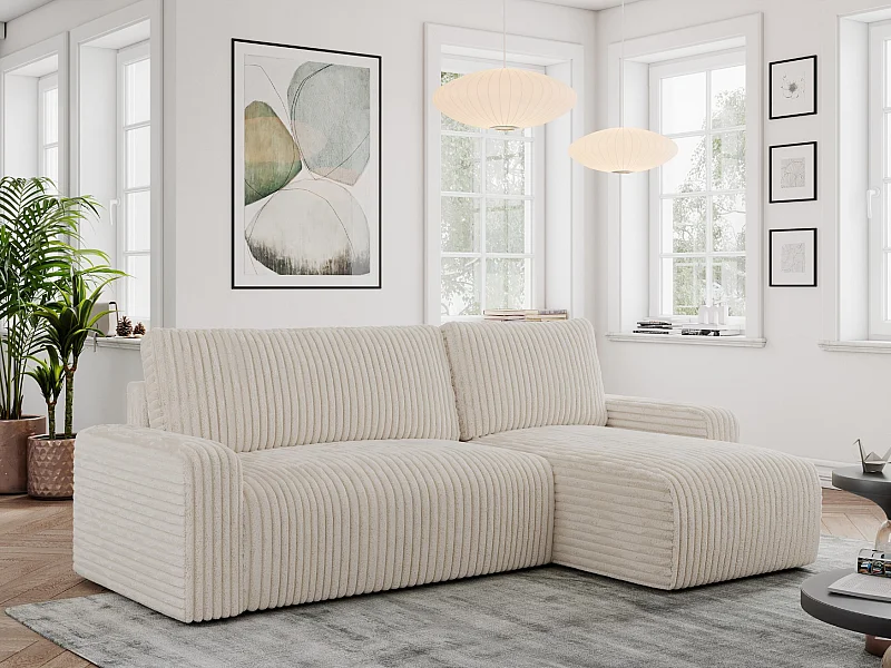 Ecksofa ARGOS - mit Schlaffunktion, Sofa mit armlehnen, Bettkasten, 3-Sitzer Sofa - Beige Cord