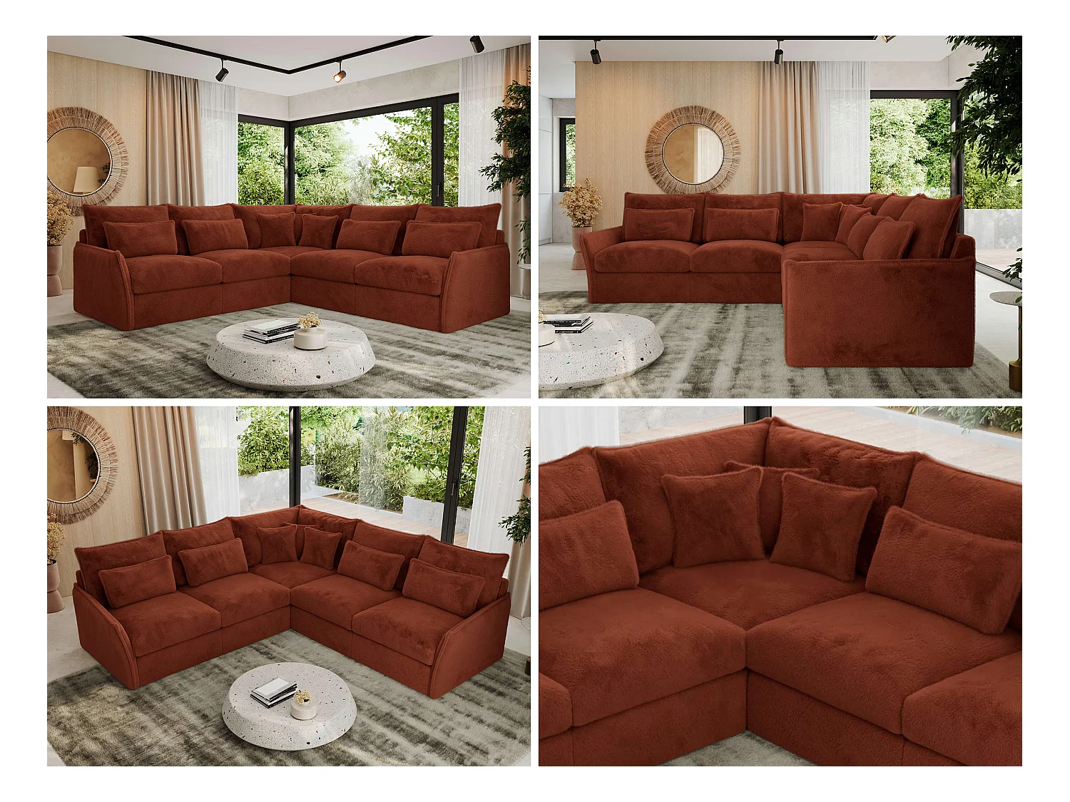 Ecksofa VERSO - modulare L-förmige Ecke, lose Kissen, Wohnlandschaft - Orange Plüsch