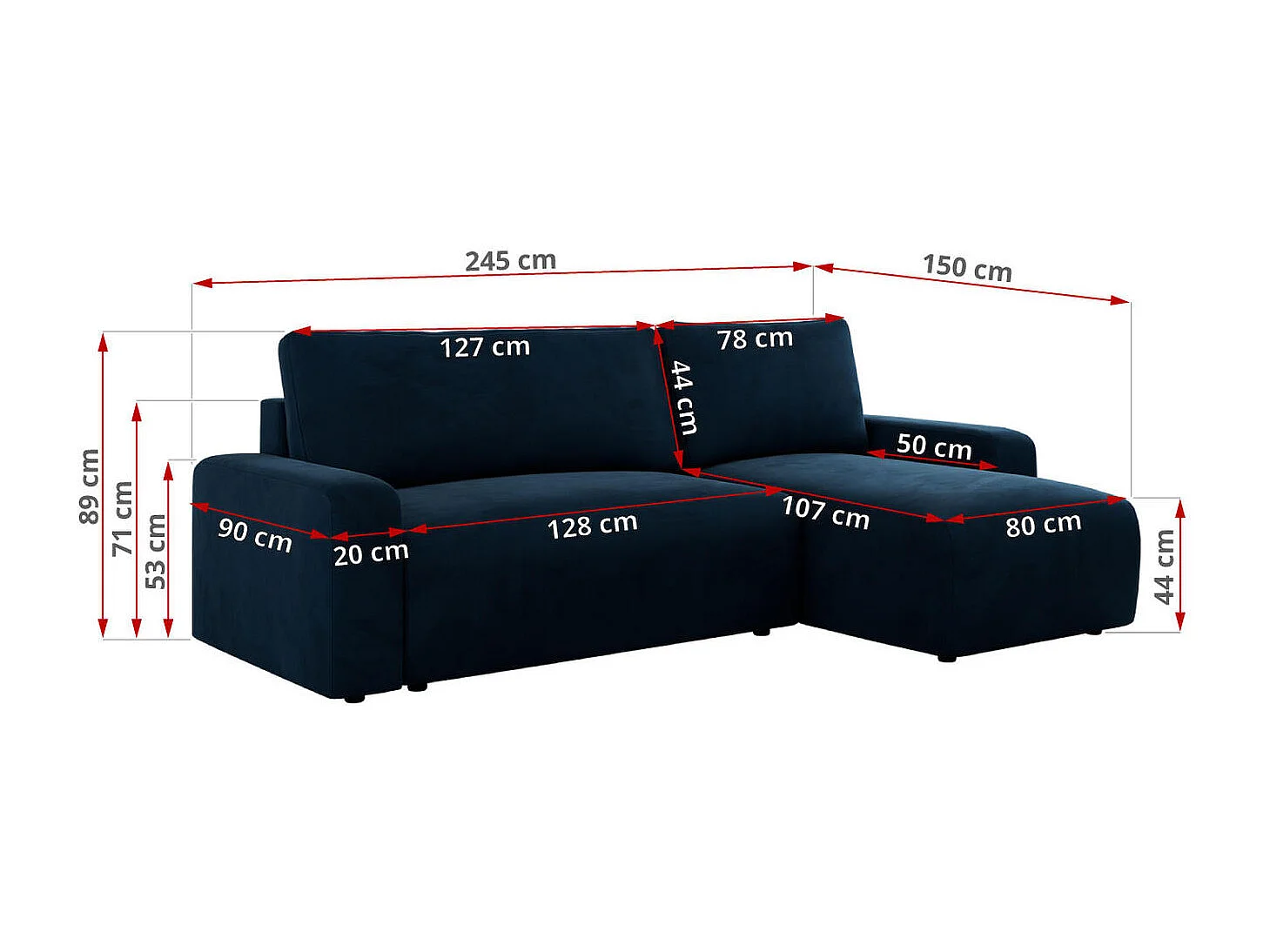 Ecksofa ARGOS - mit Schlaffunktion, Sofa mit armlehnen, Bettkasten, 3-Sitzer Sofa - Dunkelblau Velvet