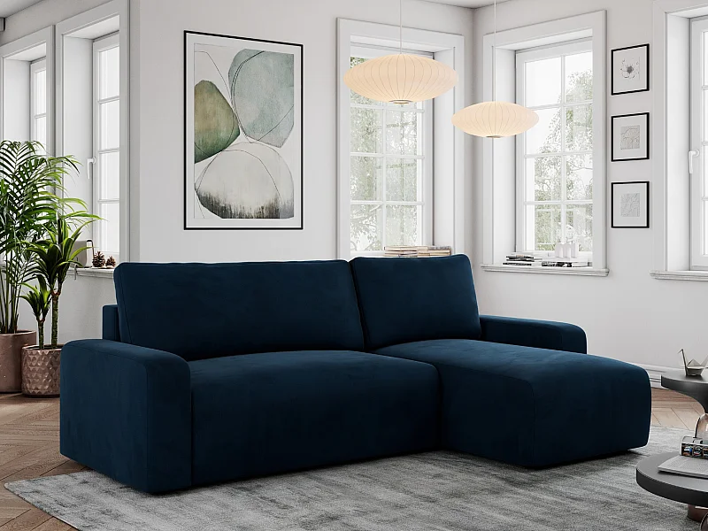 Ecksofa ARGOS - mit Schlaffunktion, Sofa mit armlehnen, Bettkasten, 3-Sitzer Sofa - Dunkelblau Velvet