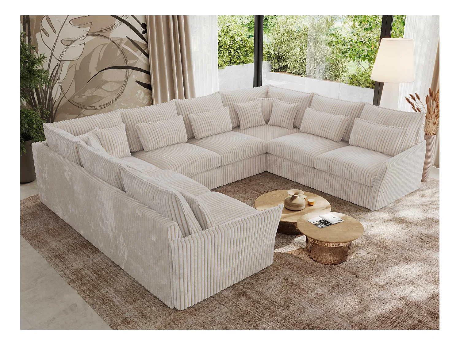 Ecksofa VERSO U8M - modulare U-förmige Ecke mit Armlehnen, Wohnlandschaft, Ecksofa XXL, lose Kissen - Beige Cord