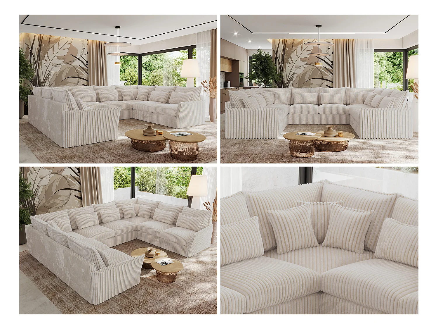 Ecksofa VERSO U8M - modulare U-förmige Ecke mit Armlehnen, Wohnlandschaft, Ecksofa XXL, lose Kissen - Beige Cord