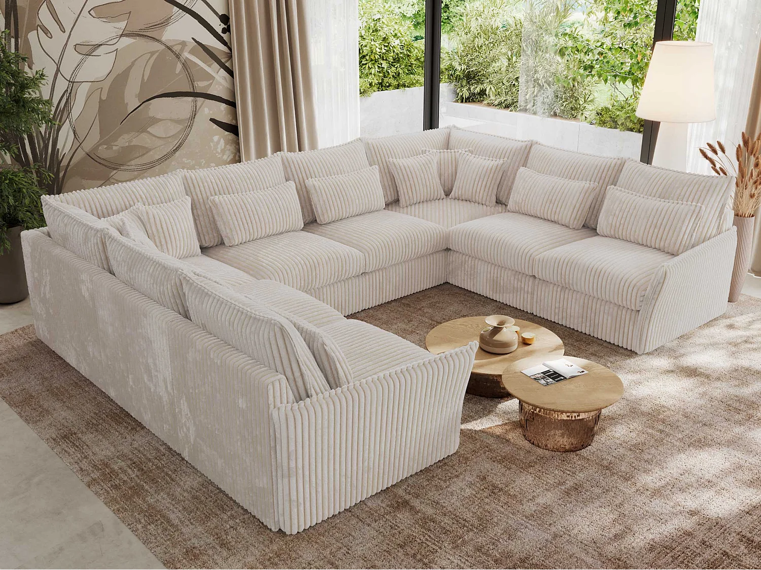 Ecksofa VERSO U8M - modulare U-förmige Ecke mit Armlehnen, Wohnlandschaft, Ecksofa XXL, lose Kissen - Beige Cord