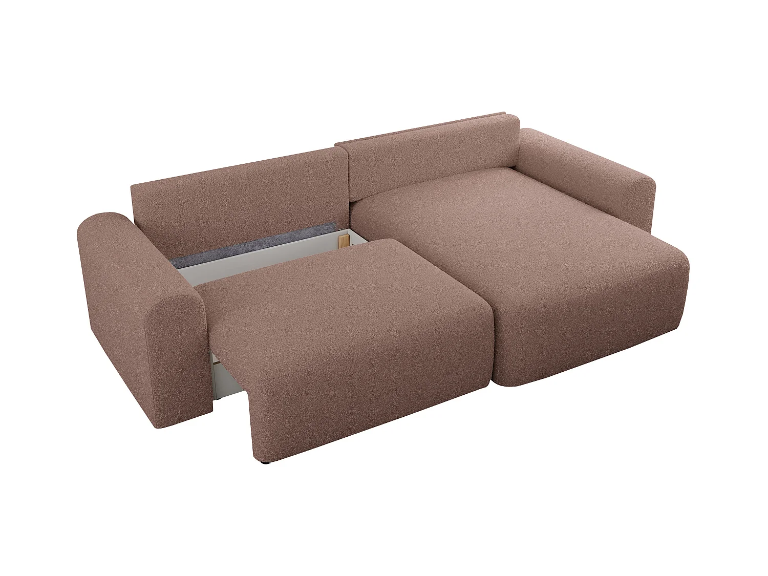 Ecksofa NELSON - Schlafcouch mit Armlehnen und Bettkasten, universelles L-förmige Ecksofa - Rosa Boucle