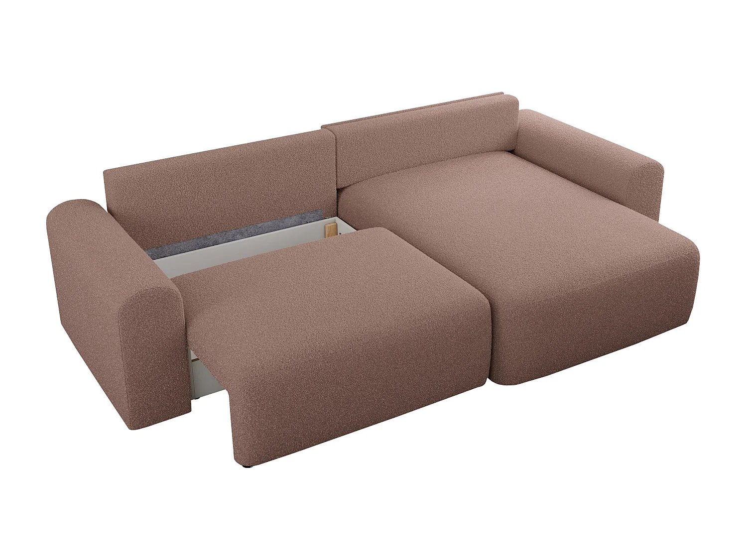 Ecksofa NELSON - Schlafcouch mit Armlehnen und Bettkasten, universelles L-förmige Ecksofa - Rosa Boucle