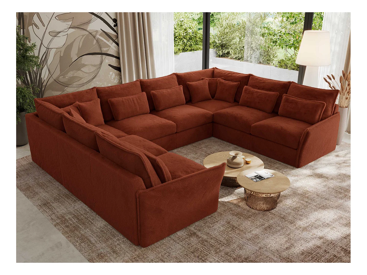 Ecksofa VERSO U8M - modulare U-förmige Ecke mit Armlehnen, Wohnlandschaft, Ecksofa XXL, lose Kissen - Orange Plüsch