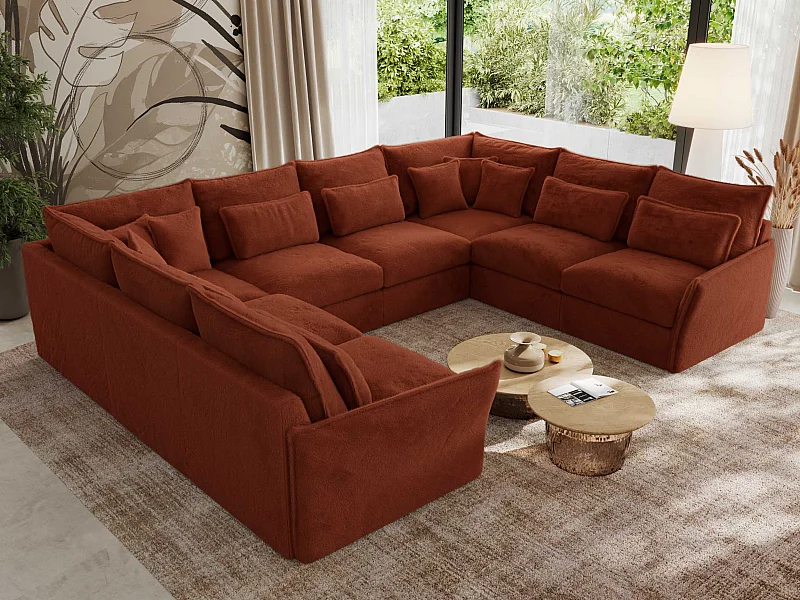 Ecksofa VERSO U8M - modulare U-förmige Ecke mit Armlehnen, Wohnlandschaft, Ecksofa XXL, lose Kissen - Orange Plüsch