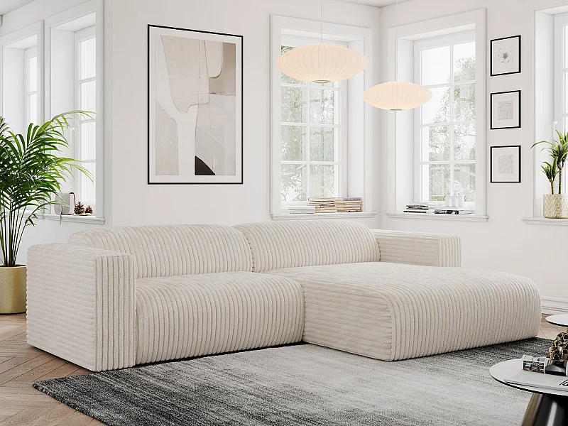 Ecksofa PASADENA - mit Armlehnen, Wohnlandschaft, freistehendes Sofa, große Ecke - Beige Cord - Ecke Rechts