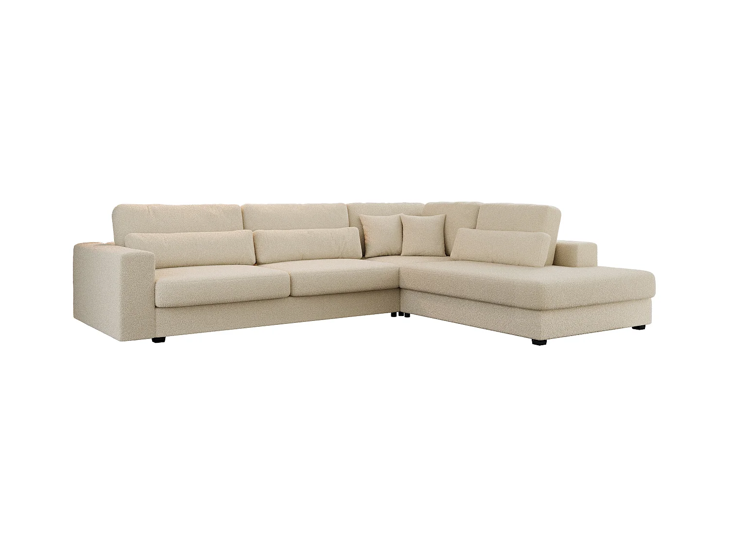 Ecksofa SAVONA - mit Armlehnen, lose Kissen, große L-förmige Ecke, Wohnlandschaft - Beige Boucle - Ecke Rechts
