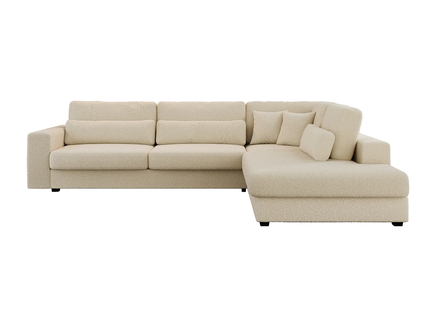 Ecksofa SAVONA - mit Armlehnen, lose Kissen, große L-förmige Ecke, Wohnlandschaft - Beige Boucle - Ecke Rechts