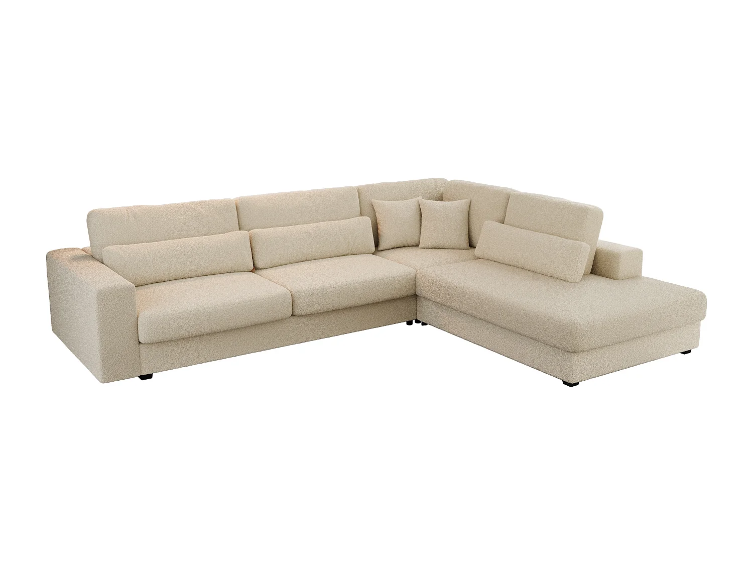 Ecksofa SAVONA - mit Armlehnen, lose Kissen, große L-förmige Ecke, Wohnlandschaft - Beige Boucle - Ecke Rechts