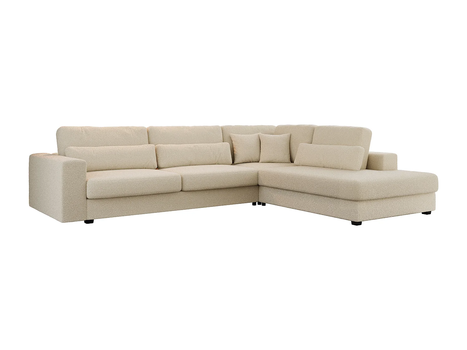 Ecksofa SAVONA - mit Armlehnen, lose Kissen, große L-förmige Ecke, Wohnlandschaft - Beige Boucle - Ecke Rechts