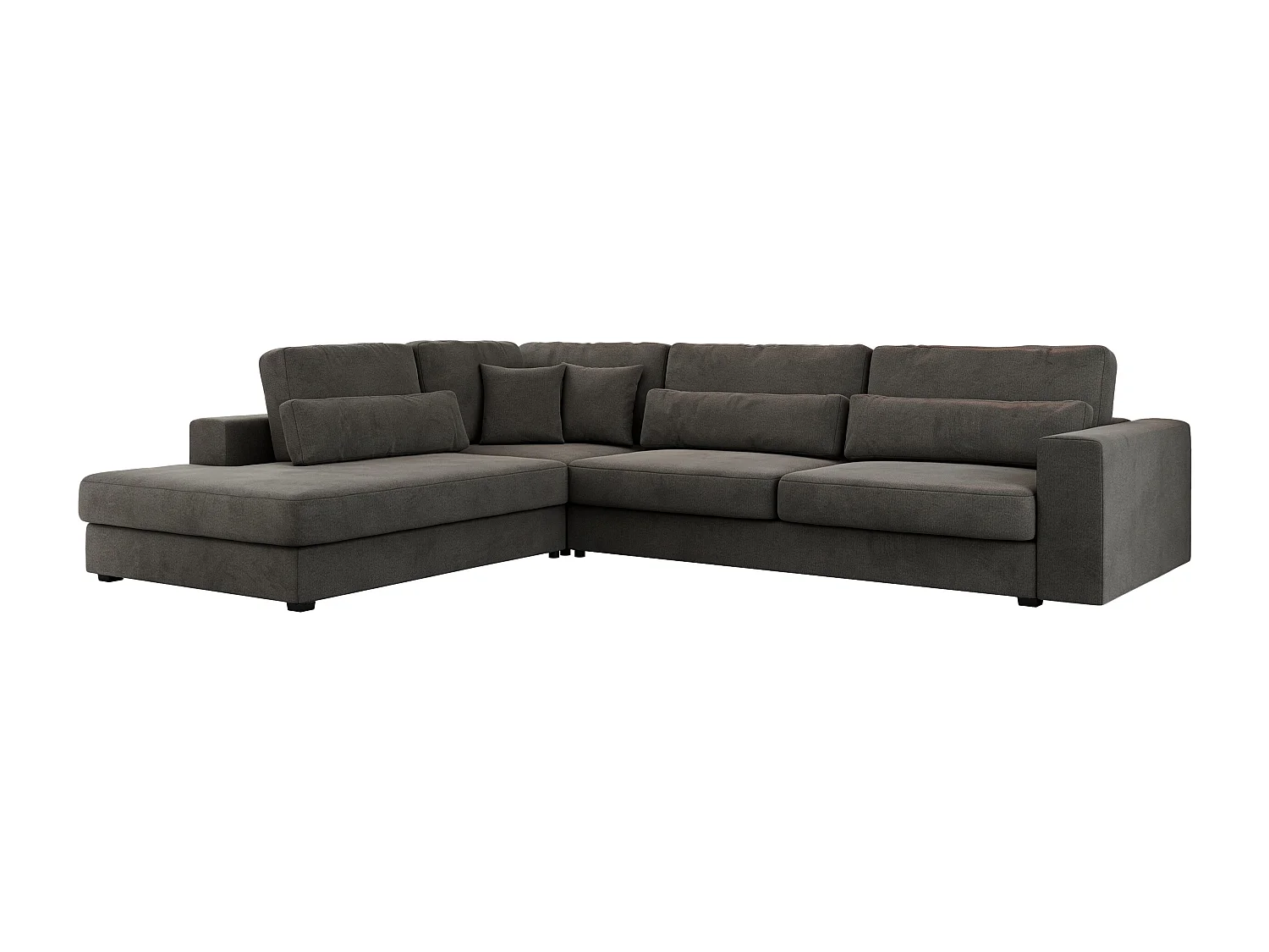 Ecksofa SAVONA - mit Armlehnen, lose Kissen, große L-förmige Ecke, Wohnlandschaft - Dunkelgrau Velvet - Ecke Links