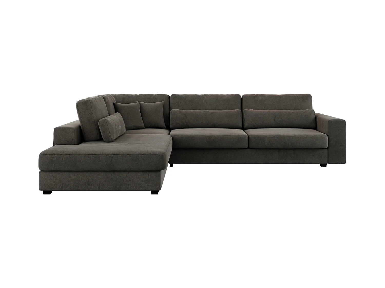 Ecksofa SAVONA - mit Armlehnen, lose Kissen, große L-förmige Ecke, Wohnlandschaft - Dunkelgrau Velvet - Ecke Links