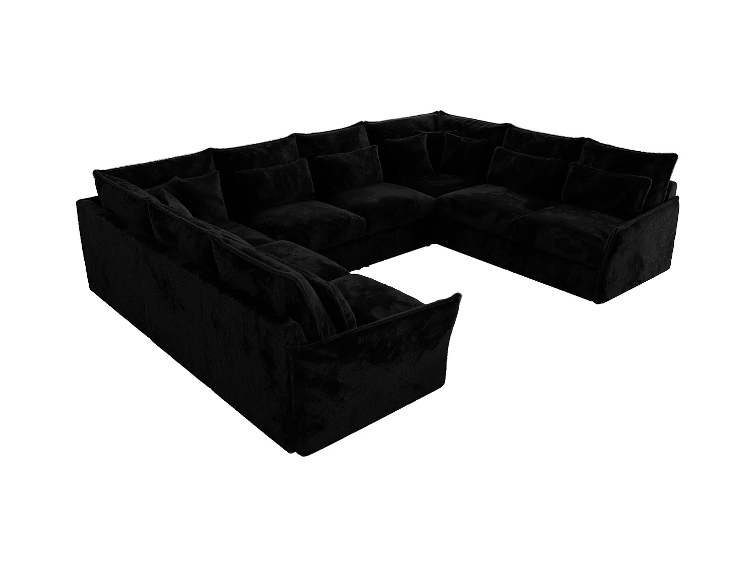 Ecksofa VERSO U8M - modulare U-förmige Ecke mit Armlehnen, Wohnlandschaft, Ecksofa XXL, lose Kissen - Schwarz Plüsch