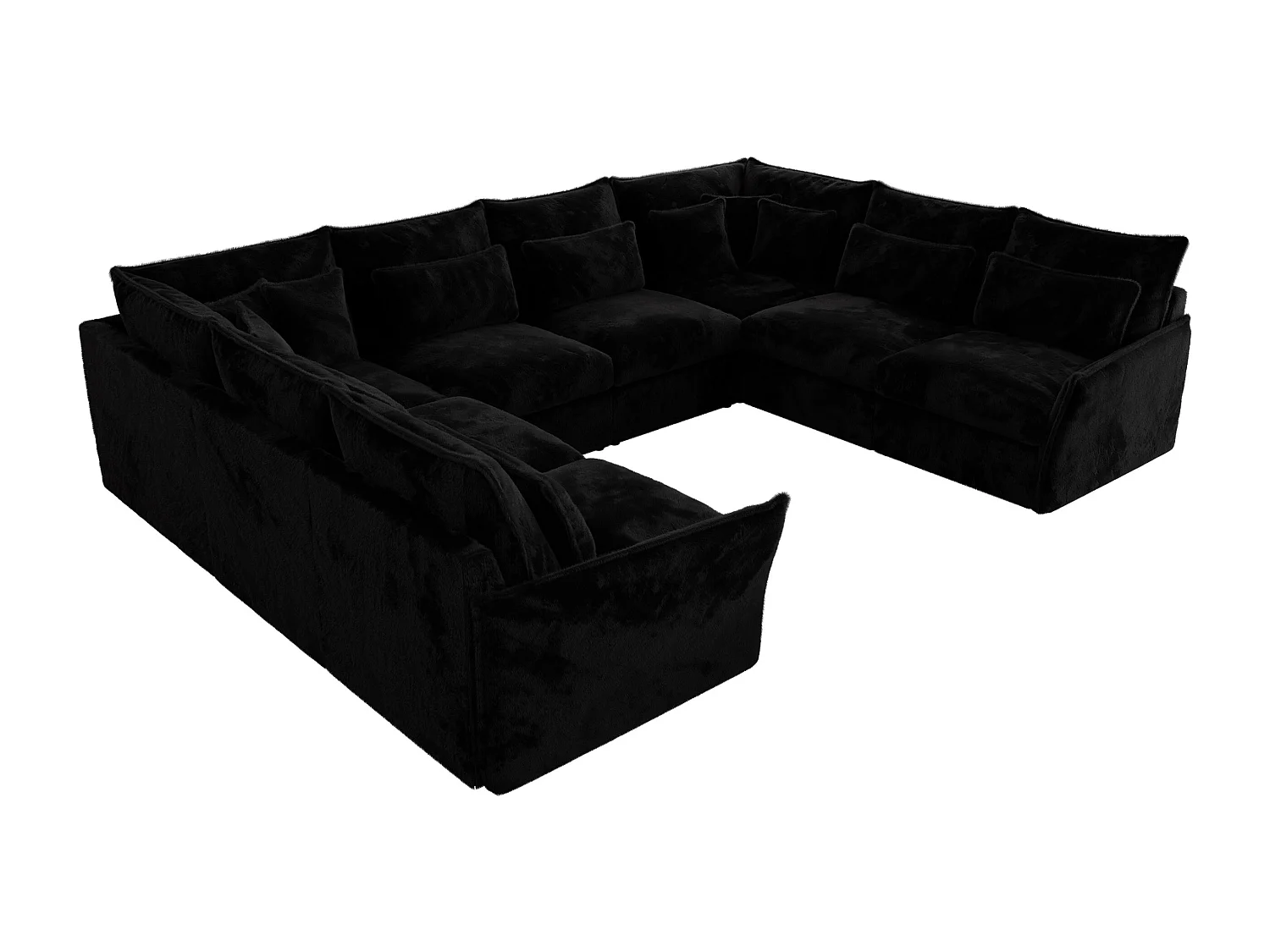 Ecksofa VERSO U8M - modulare U-förmige Ecke mit Armlehnen, Wohnlandschaft, Ecksofa XXL, lose Kissen - Schwarz Plüsch