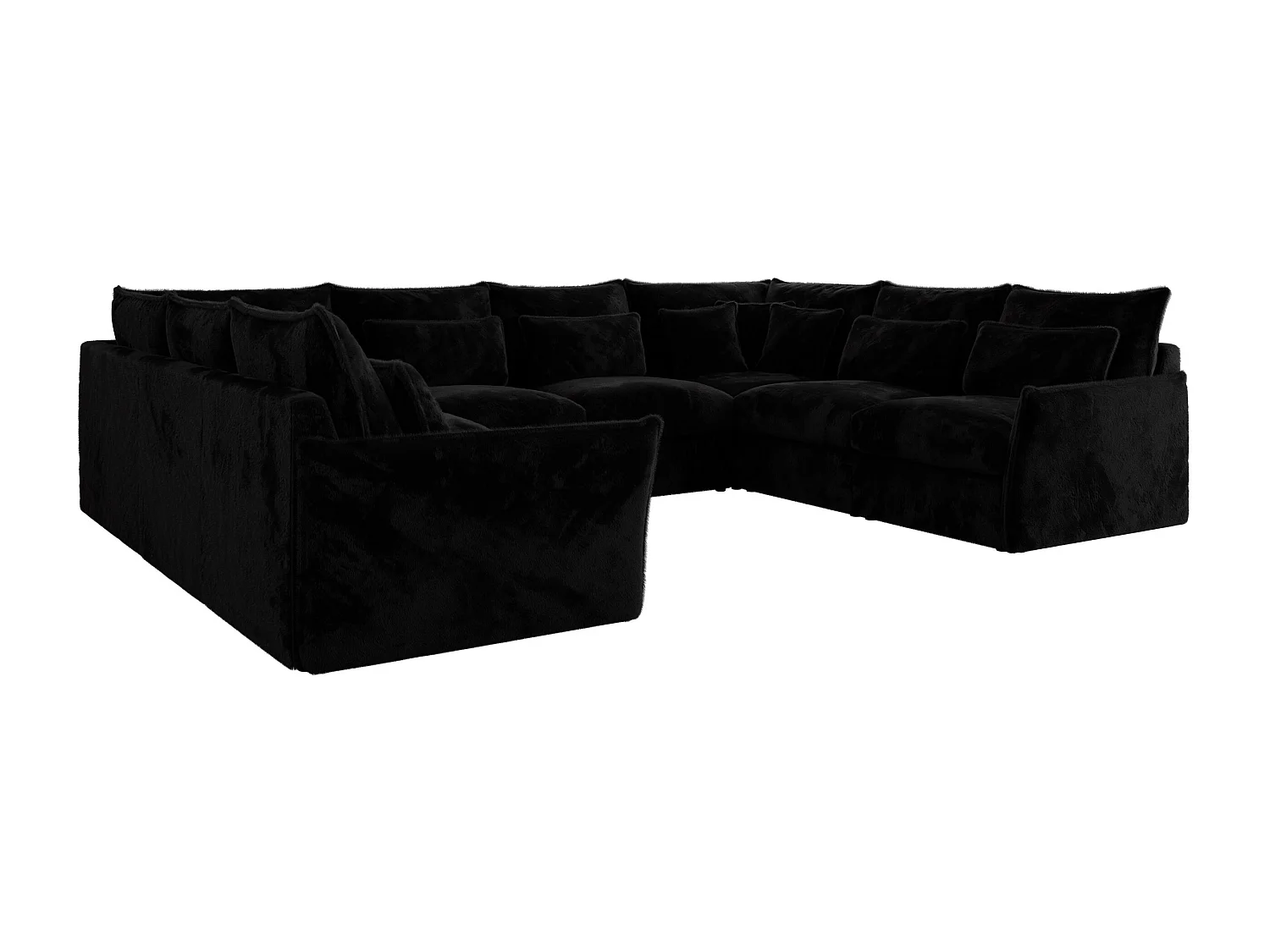 Ecksofa VERSO U8M - modulare U-förmige Ecke mit Armlehnen, Wohnlandschaft, Ecksofa XXL, lose Kissen - Schwarz Plüsch