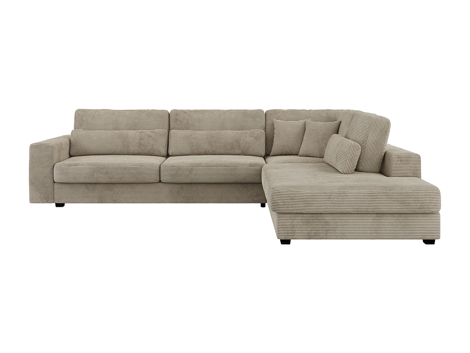 Ecksofa SAVONA - mit Armlehnen, lose Kissen, große L-förmige Ecke, Wohnlandschaft - Hellgrau Cord - Ecke Rechts