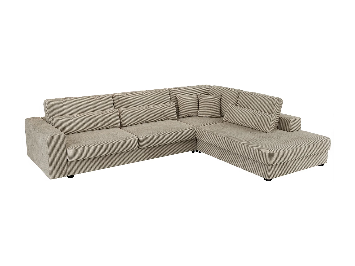 Ecksofa SAVONA - mit Armlehnen, lose Kissen, große L-förmige Ecke, Wohnlandschaft - Hellgrau Cord - Ecke Rechts