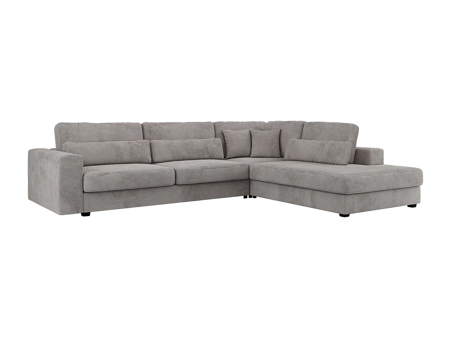 Ecksofa SAVONA - mit Armlehnen, lose Kissen, große L-förmige Ecke, Wohnlandschaft - Grau Cord - Ecke Rechts