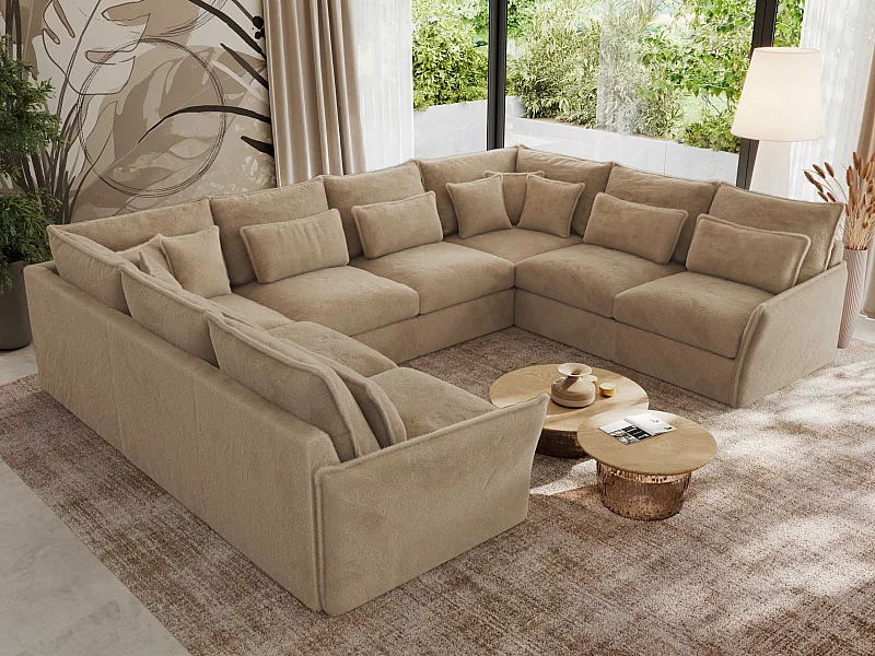 Ecksofa VERSO U8M - modulare U-förmige Ecke mit Armlehnen, Wohnlandschaft, Ecksofa XXL, lose Kissen - Beige Plüsch