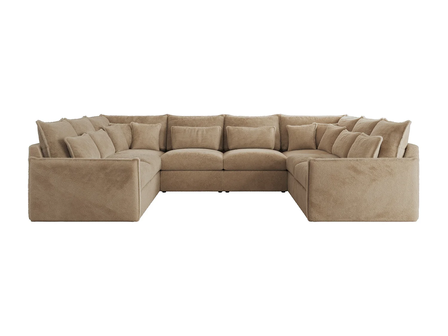 Ecksofa VERSO U8M - modulare U-förmige Ecke mit Armlehnen, Wohnlandschaft, Ecksofa XXL, lose Kissen - Beige Plüsch