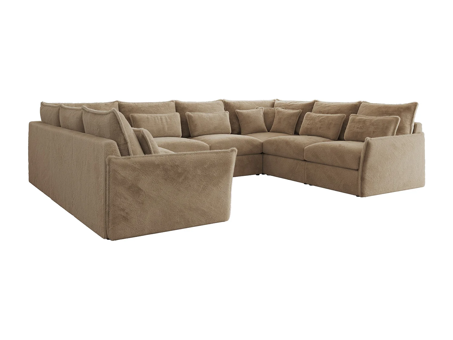 Ecksofa VERSO U8M - modulare U-förmige Ecke mit Armlehnen, Wohnlandschaft, Ecksofa XXL, lose Kissen - Beige Plüsch